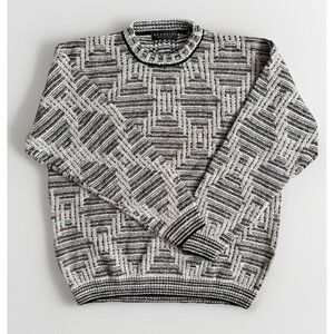 Vintage Brandini Sweater‎ Adult XL Grey Italian Geometric Knit Wool Blend